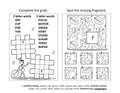 Activity page with two puzzles. Black and white, printable. Answers included. Royalty Free Stock Photo